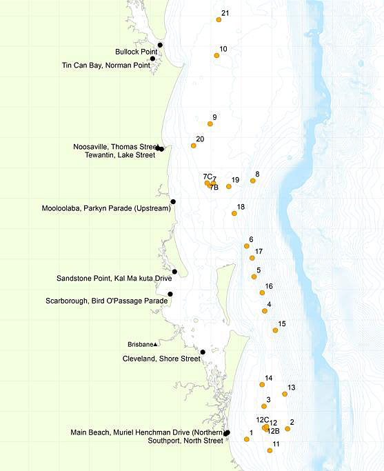 Surface FAD locations (yellow dots) and boat ramps at which FAD surveys were conducted (black dots)